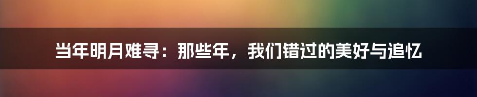 当年明月难寻:那些年,我们错过的美好与追忆