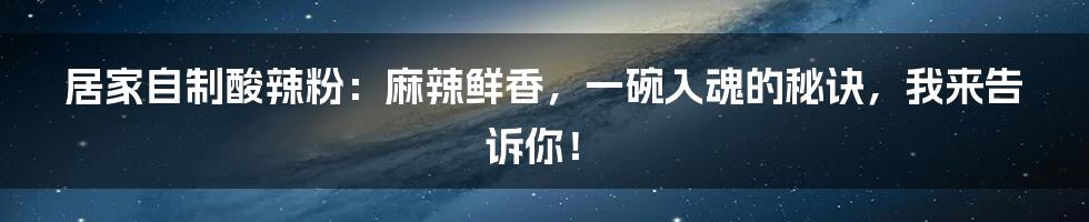 居家自制酸辣粉：麻辣鲜香，一碗入魂的秘诀，我来告诉你！