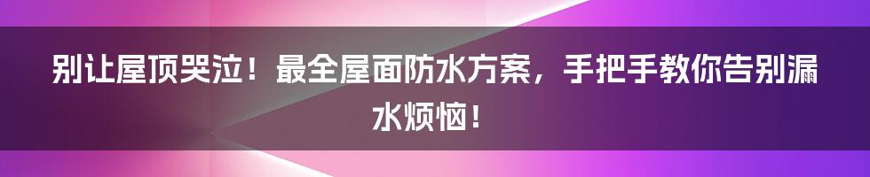 别让屋顶哭泣!最全屋面防水方案,手把手教你告别漏水烦恼!