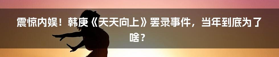 震惊内娱！韩庚《天天向上》罢录事件，当年到底为了啥？