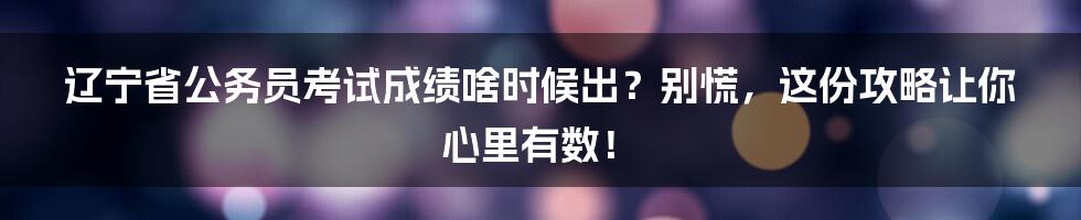 辽宁省公务员考试成绩啥时候出?别慌,这份攻略让你心里有数!