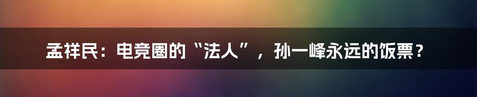 孟祥民：电竞圈的“法人”，孙一峰永远的饭票？
