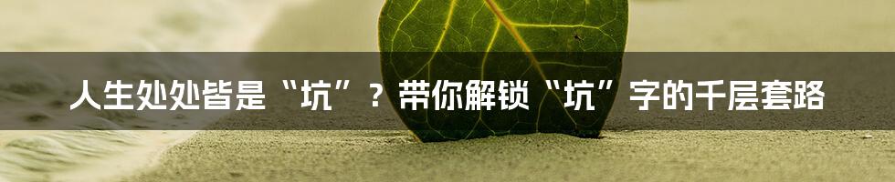 人生处处皆是“坑”？带你解锁“坑”字的千层套路