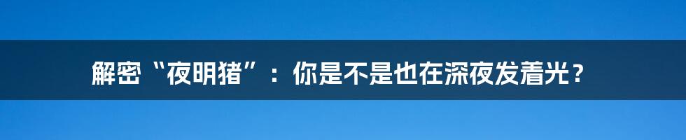 解密“夜明猪”:你是不是也在深夜发着光?