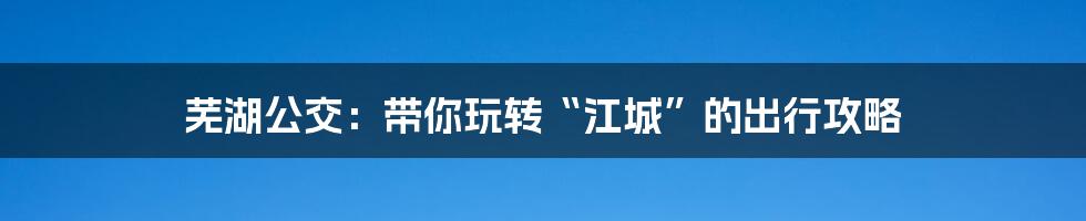芜湖公交：带你玩转“江城”的出行攻略