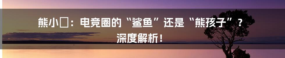 熊小玥:电竞圈的“鲨鱼”还是“熊孩子”? 深度解析!