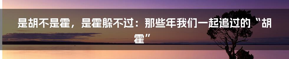 是胡不是霍,是霍躲不过:那些年我们一起追过的“胡霍”