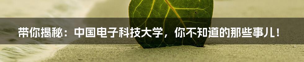 带你揭秘：中国电子科技大学，你不知道的那些事儿！