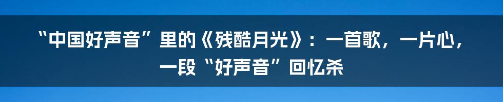 “中国好声音”里的《残酷月光》:一首歌,一片心,一段“好声音”回忆杀
