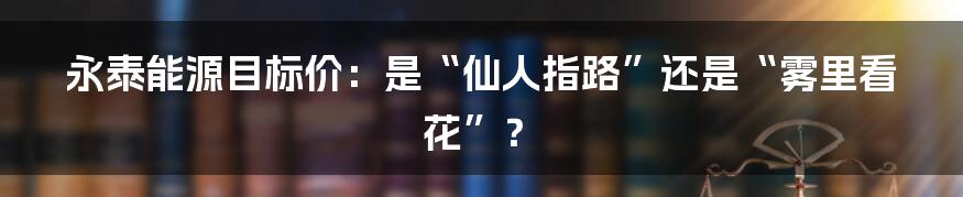 永泰能源目标价:是“仙人指路”还是“雾里看花”?