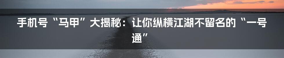 手机号“马甲”大揭秘:让你纵横江湖不留名的“一号通”