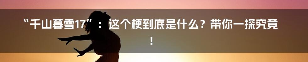“千山暮雪17”:这个梗到底是什么?带你一探究竟!