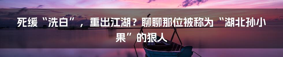 死缓“洗白”,重出江湖?聊聊那位被称为“湖北孙小果”的狠人