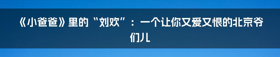 《小爸爸》里的“刘欢”:一个让你又爱又恨的北京爷们儿