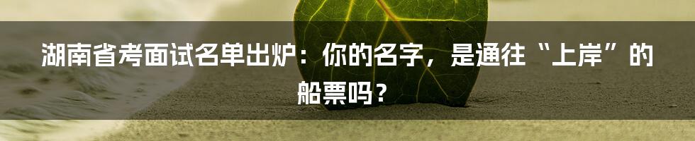 湖南省考面试名单出炉：你的名字，是通往“上岸”的船票吗？