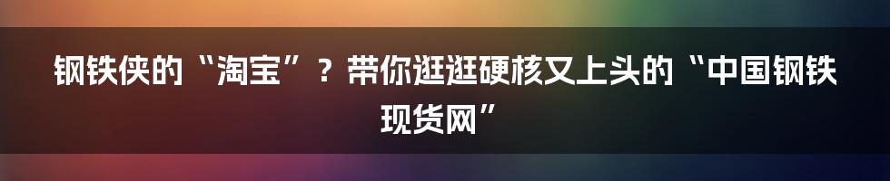 钢铁侠的“淘宝”?带你逛逛硬核又上头的“中国钢铁现货网”