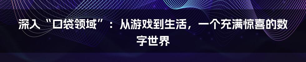 深入“口袋领域”:从游戏到生活,一个充满惊喜的数字世界