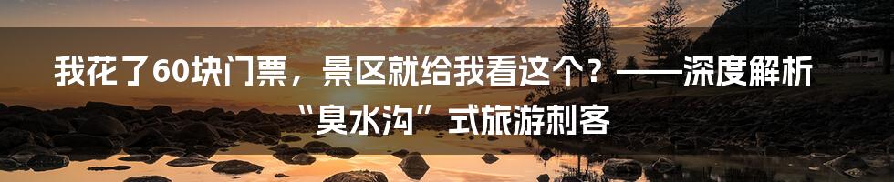 我花了60块门票，景区就给我看这个？——深度解析“臭水沟”式旅游刺客