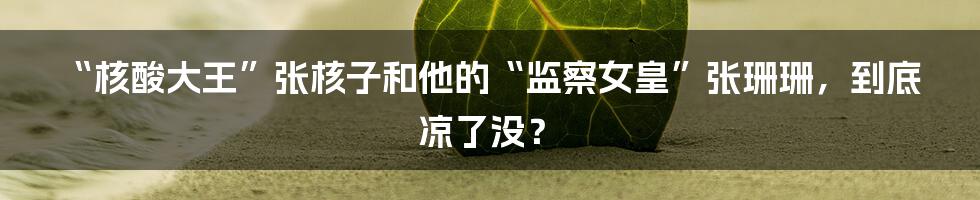 “核酸大王”张核子和他的“监察女皇”张珊珊,到底凉了没?