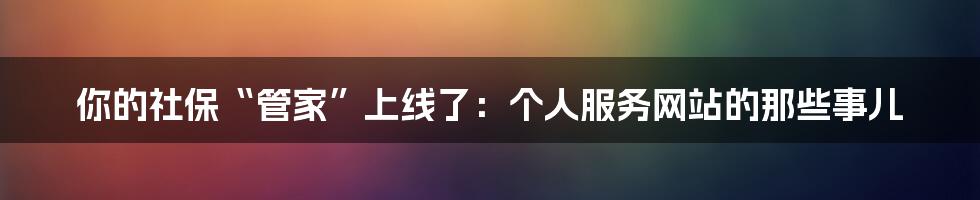 你的社保“管家”上线了:个人服务网站的那些事儿