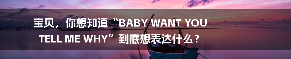 宝贝,你想知道“BABY WANT YOU TELL ME WHY”到底想表达什么?