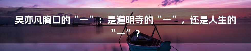 吴亦凡胸口的“一”:是道明寺的“一”,还是人生的“一”?