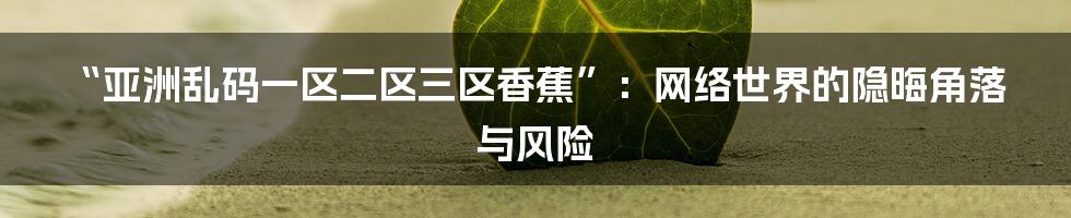 “亚洲乱码一区二区三区香蕉”：网络世界的隐晦角落与风险