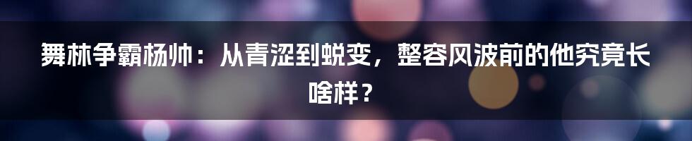 舞林争霸杨帅:从青涩到蜕变,整容风波前的他究竟长啥样?