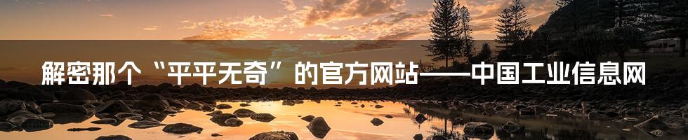 解密那个“平平无奇”的官方网站——中国工业信息网