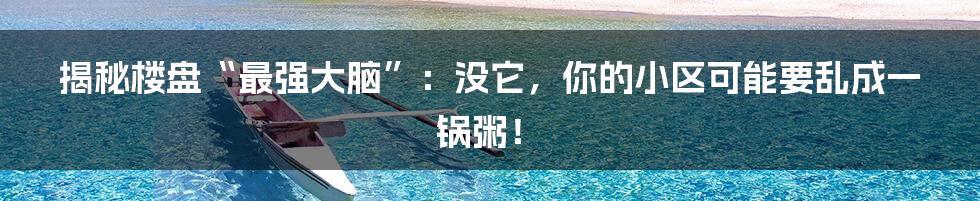 揭秘楼盘“最强大脑”：没它，你的小区可能要乱成一锅粥！