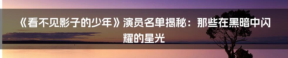 《看不见影子的少年》演员名单揭秘：那些在黑暗中闪耀的星光
