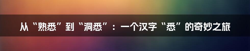 从“熟悉”到“洞悉”：一个汉字“悉”的奇妙之旅