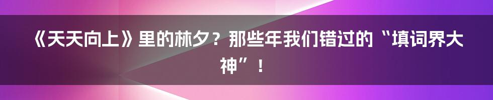 《天天向上》里的林夕？那些年我们错过的“填词界大神”！