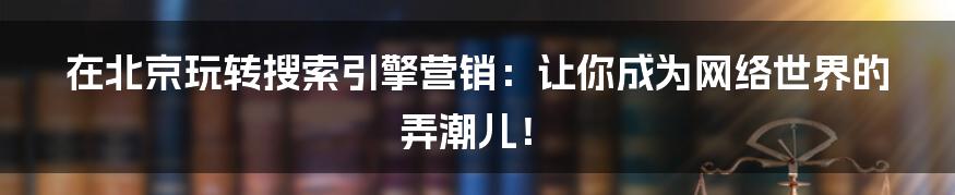 在北京玩转搜索引擎营销：让你成为网络世界的弄潮儿！