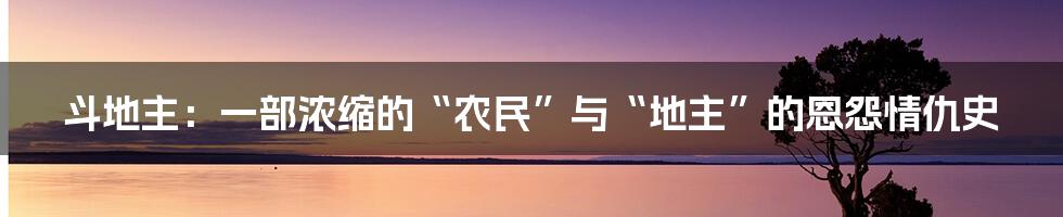 斗地主：一部浓缩的“农民”与“地主”的恩怨情仇史