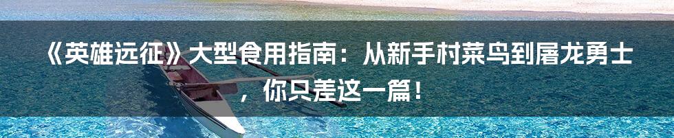 《英雄远征》大型食用指南：从新手村菜鸟到屠龙勇士，你只差这一篇！