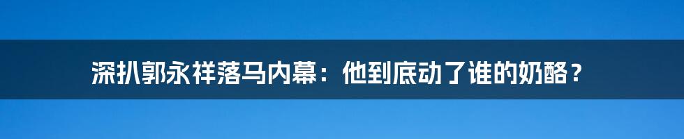 深扒郭永祥落马内幕：他到底动了谁的奶酪？