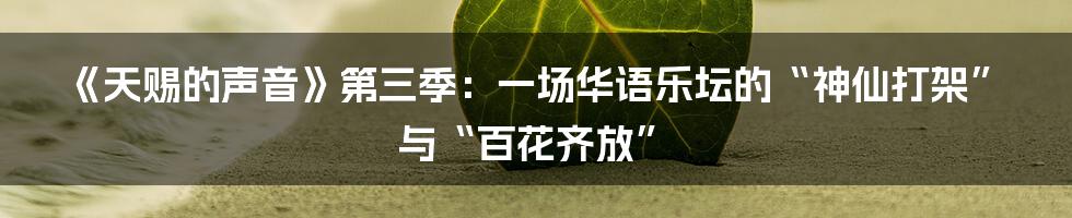 《天赐的声音》第三季:一场华语乐坛的“神仙打架”与“百花齐放”
