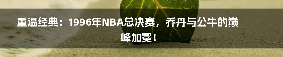 重温经典：1996年NBA总决赛，乔丹与公牛的巅峰加冕！