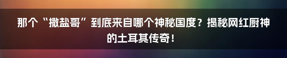 那个“撒盐哥”到底来自哪个神秘国度?揭秘网红厨神的土耳其传奇!