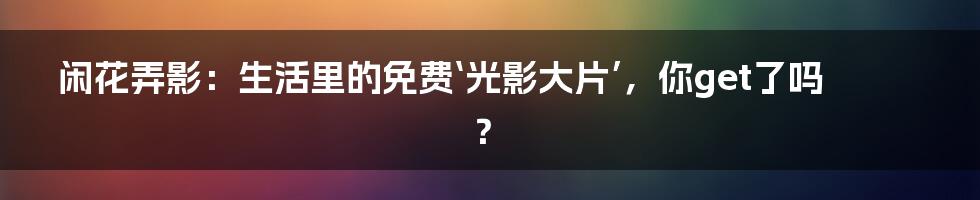 闲花弄影：生活里的免费‘光影大片’，你get了吗？