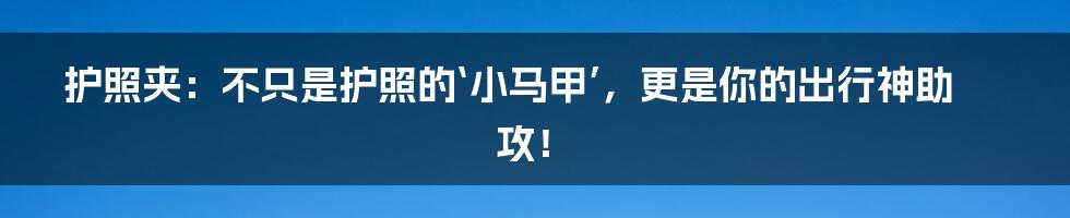护照夹：不只是护照的‘小马甲’，更是你的出行神助攻！