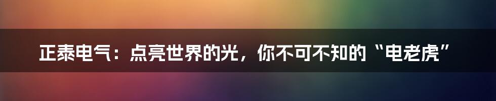 正泰电气：点亮世界的光，你不可不知的“电老虎”