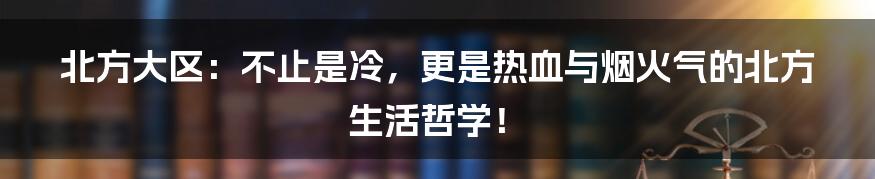 北方大区：不止是冷，更是热血与烟火气的北方生活哲学！