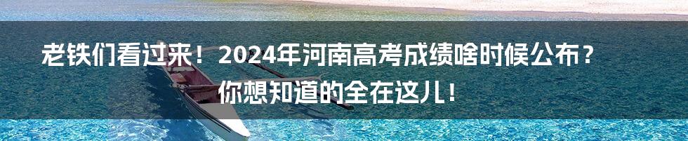 老铁们看过来！2024年河南高考成绩啥时候公布？你想知道的全在这儿！