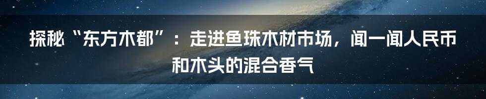 探秘“东方木都”：走进鱼珠木材市场，闻一闻人民币和木头的混合香气