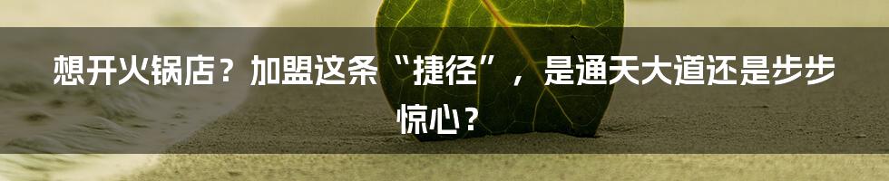 想开火锅店?加盟这条“捷径”,是通天大道还是步步惊心?