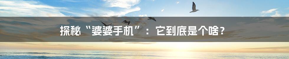 探秘“婆婆手机”：它到底是个啥？