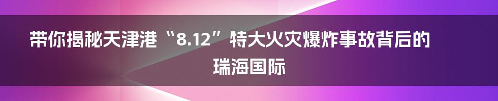 带你揭秘天津港“8.12”特大火灾爆炸事故背后的瑞海国际