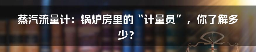 蒸汽流量计：锅炉房里的“计量员”，你了解多少？